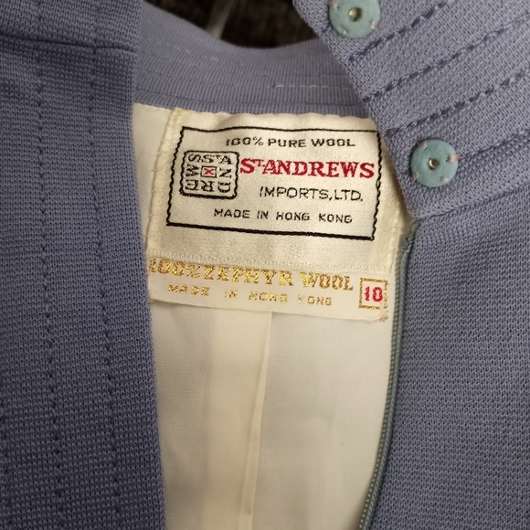 Final Sale - Chic Vintage 1960's ST. ANDREWS Periwinkle Zephyr Wool Dress - Picture 3 of 4